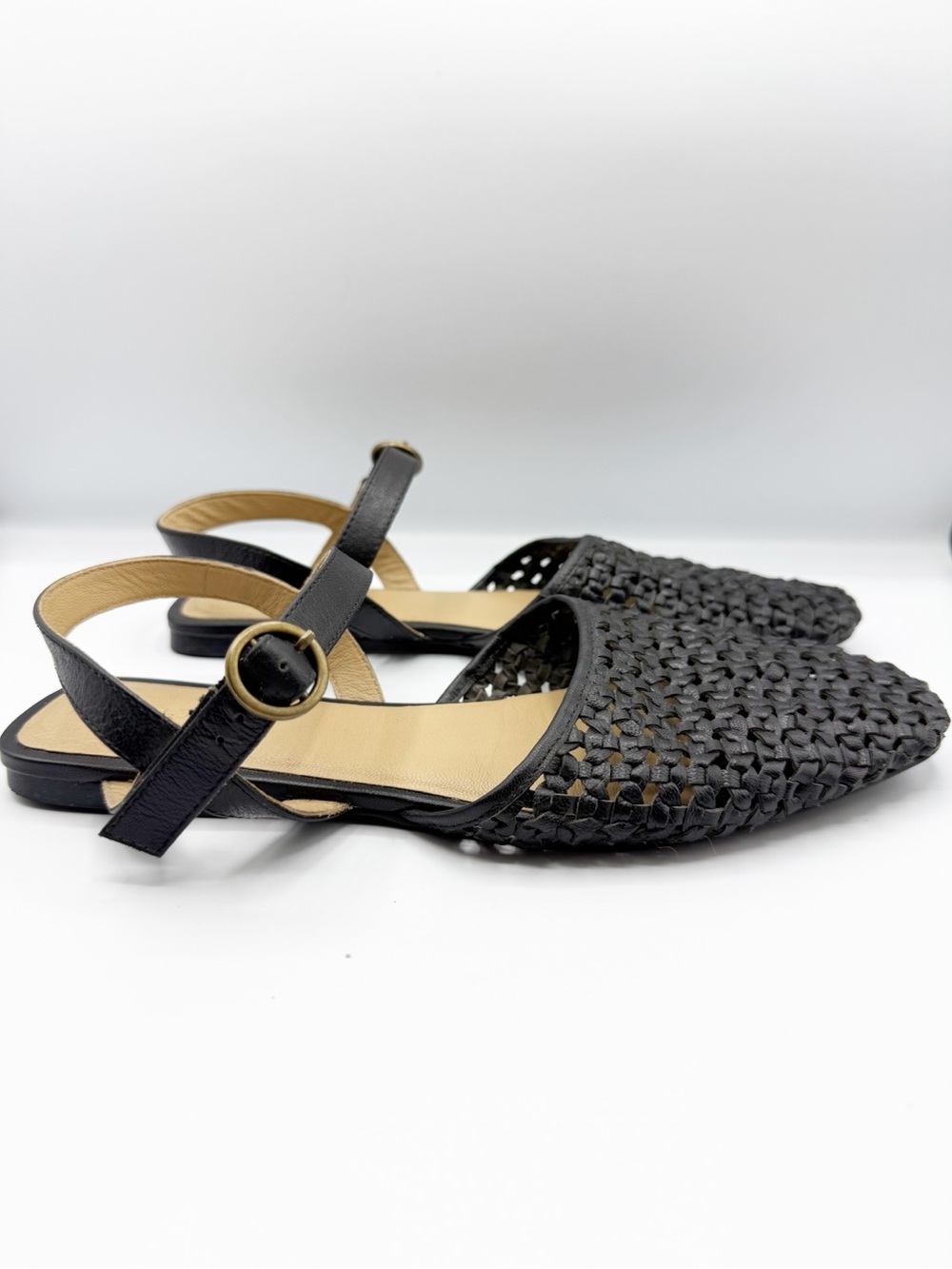 Pilcro Anthropologie Black Woven Flats Leather Size 9 - Picture 4 of 6